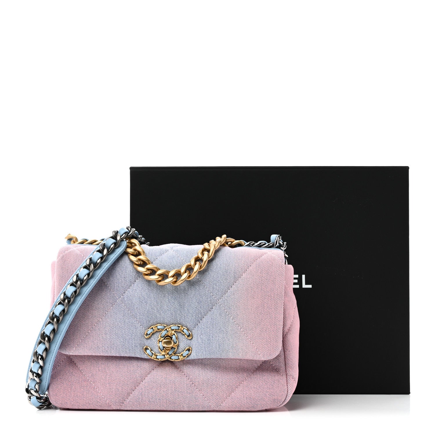 Chanel Denim Quilted Medium Chanel 19 Flap Blue Pink 11 of 11