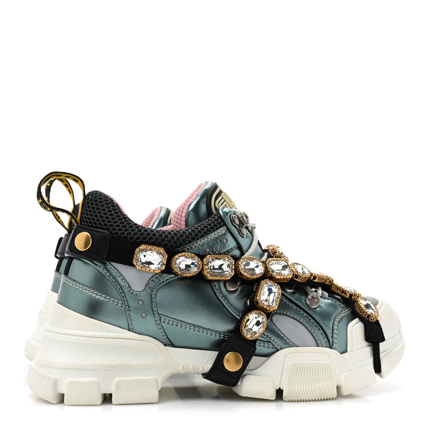 Gucci X SEGA Metallic Calfskin Removable Crystals Womens Flashtrek Sneakers 37.5 Lago 5 of 9