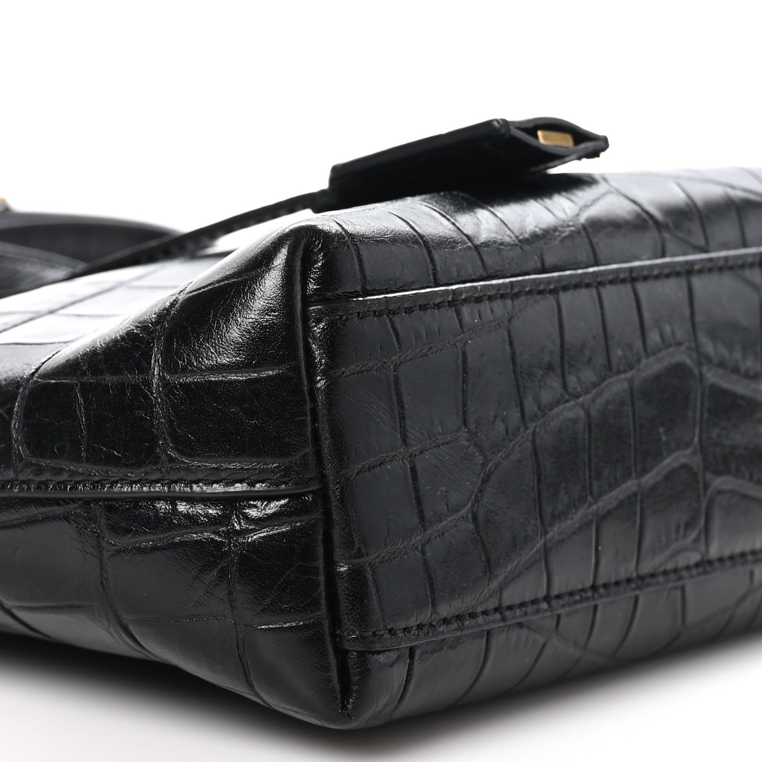 Saint Laurent Calfskin Crocodile Embossed Paris Mini Toy Shopper Tote Black 9 of 11