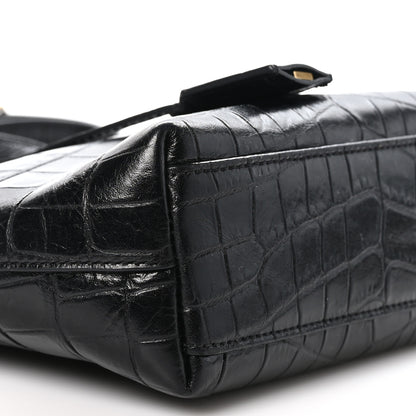 Saint Laurent Calfskin Crocodile Embossed Paris Mini Toy Shopper Tote Black 9 of 11
