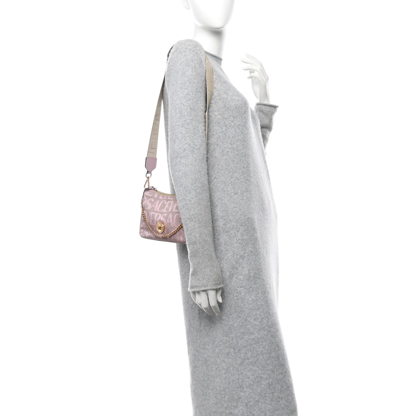 Calfskin Canvas Allover La Medusa Shoulder Bag Pink