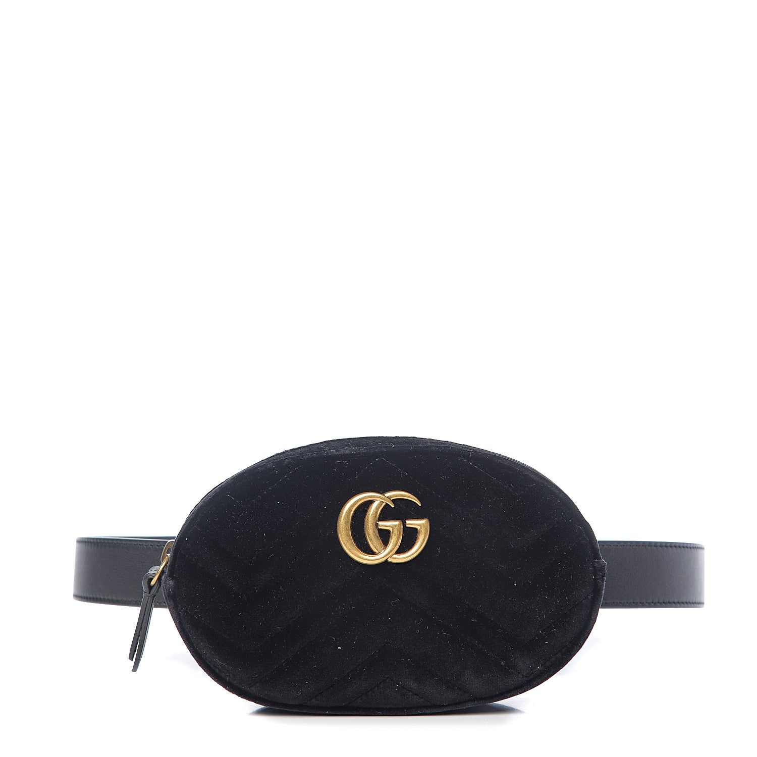Gucci Velvet Matelasse GG Marmont Belt Bag 85 34 Black 1 of 9