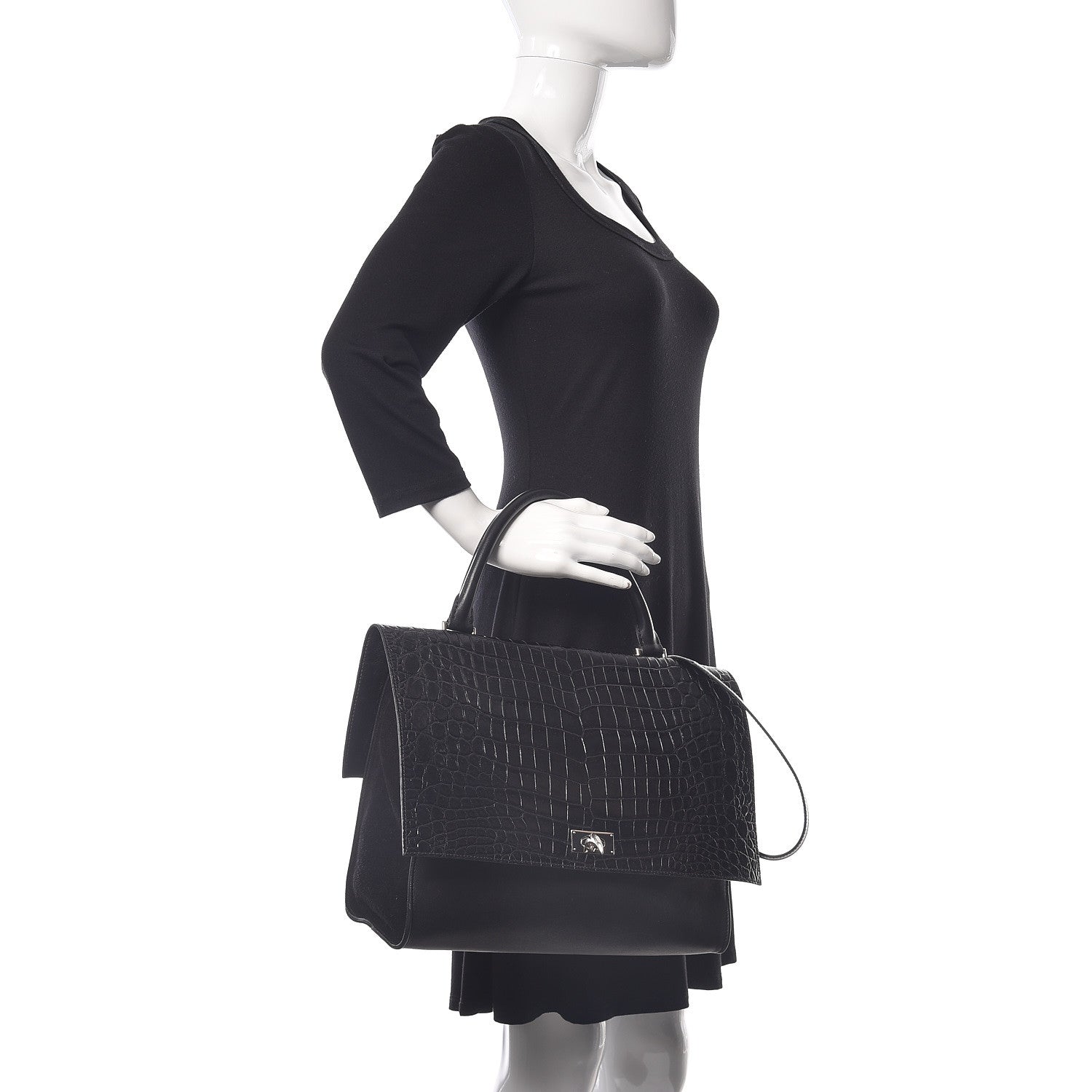 Givenchy Calfskin Crocodile Embossed Medium Shark Lock Satchel Black 3 of 9