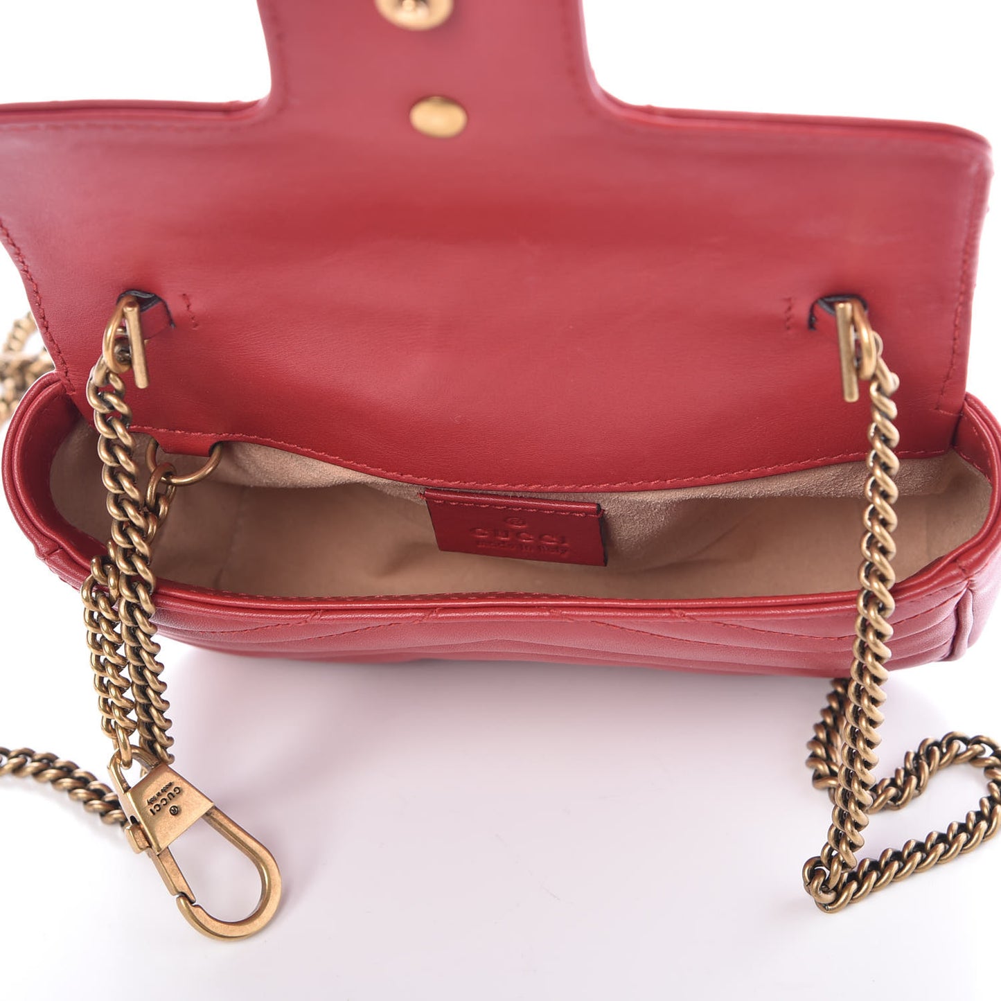 Calfskin Matelasse Super Mini GG Marmont Shoulder Bag Hibiscus Red