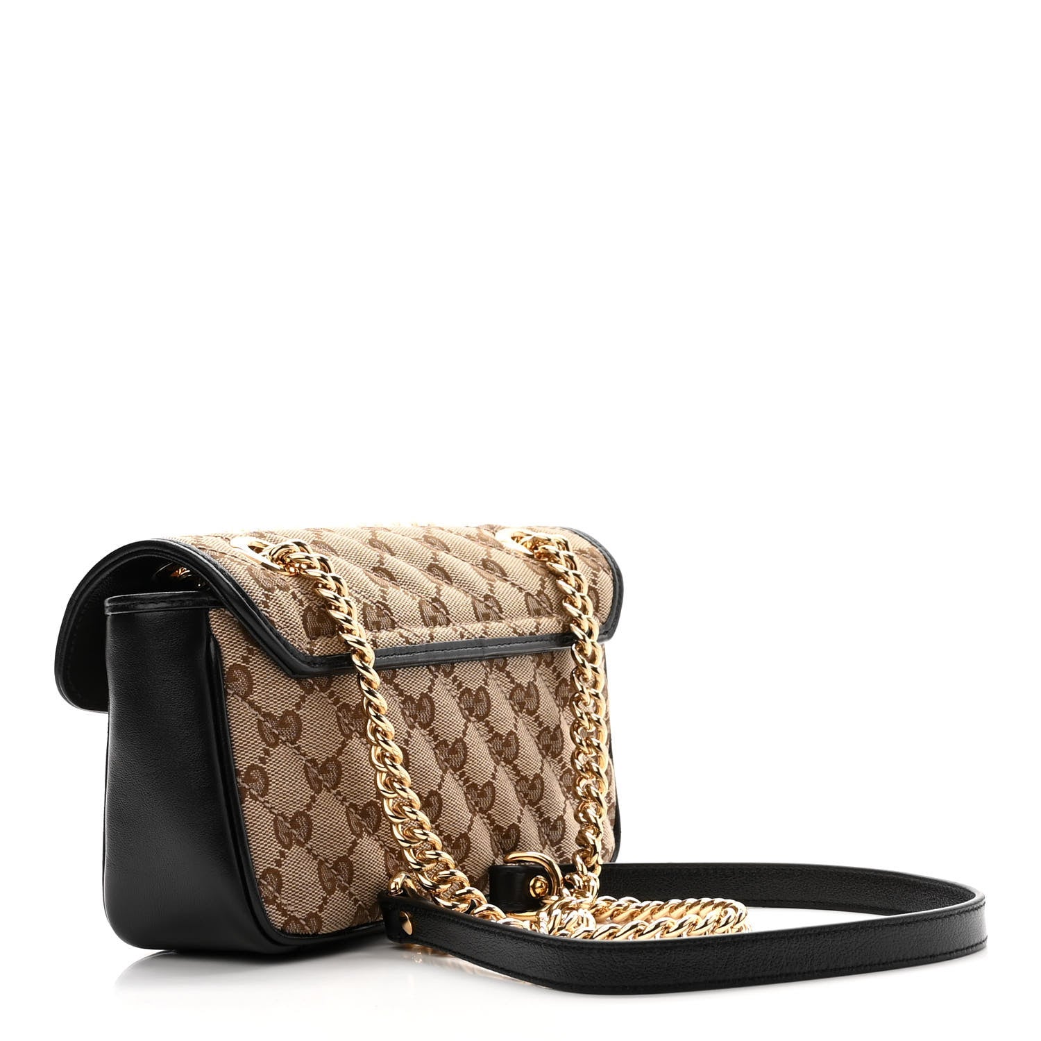 Gucci Monogram Matelasse Diagonal Mini GG Marmont Shoulder Bag Beige Black 3 of 10