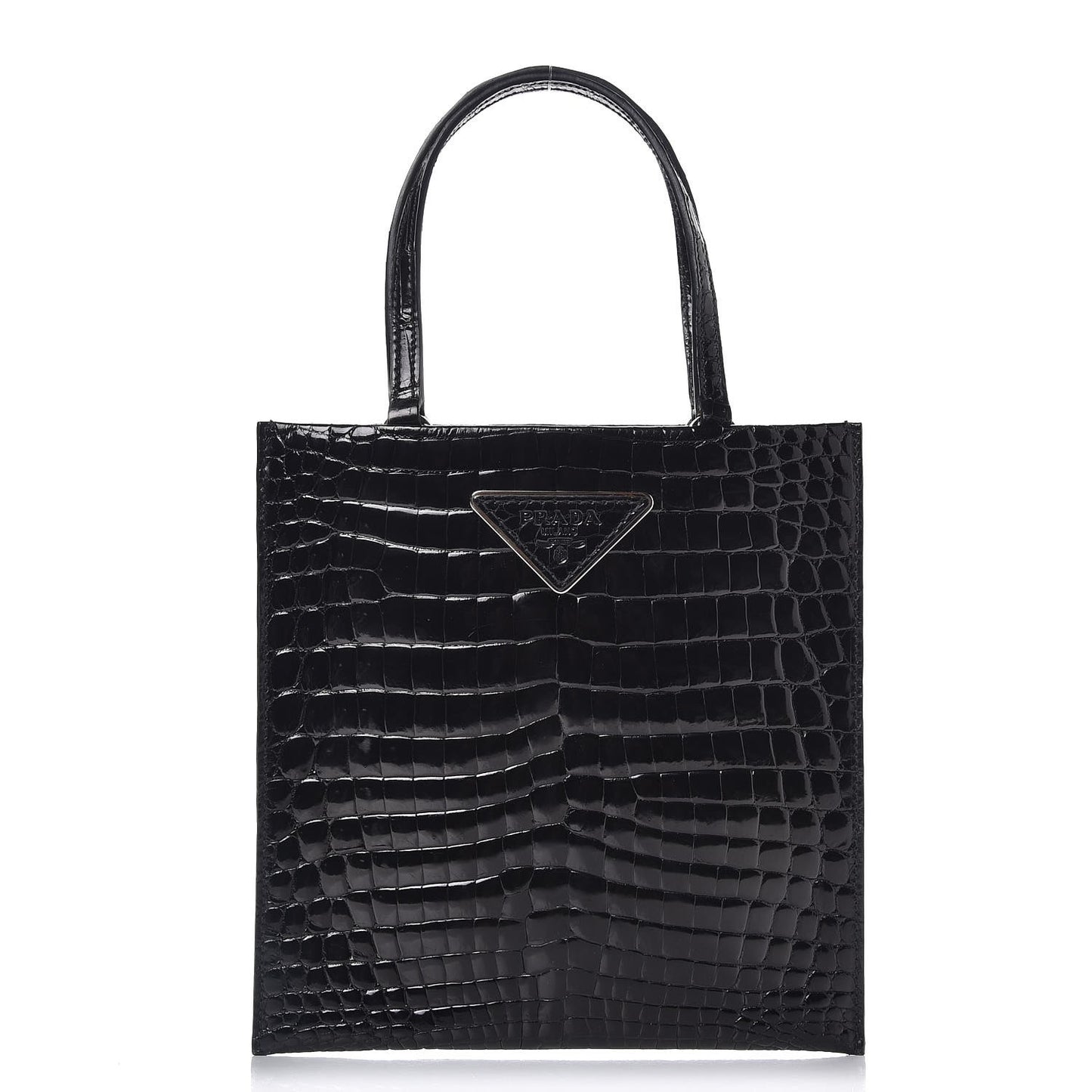 Calfskin Crocodile Embossed Small Tote Nero Black