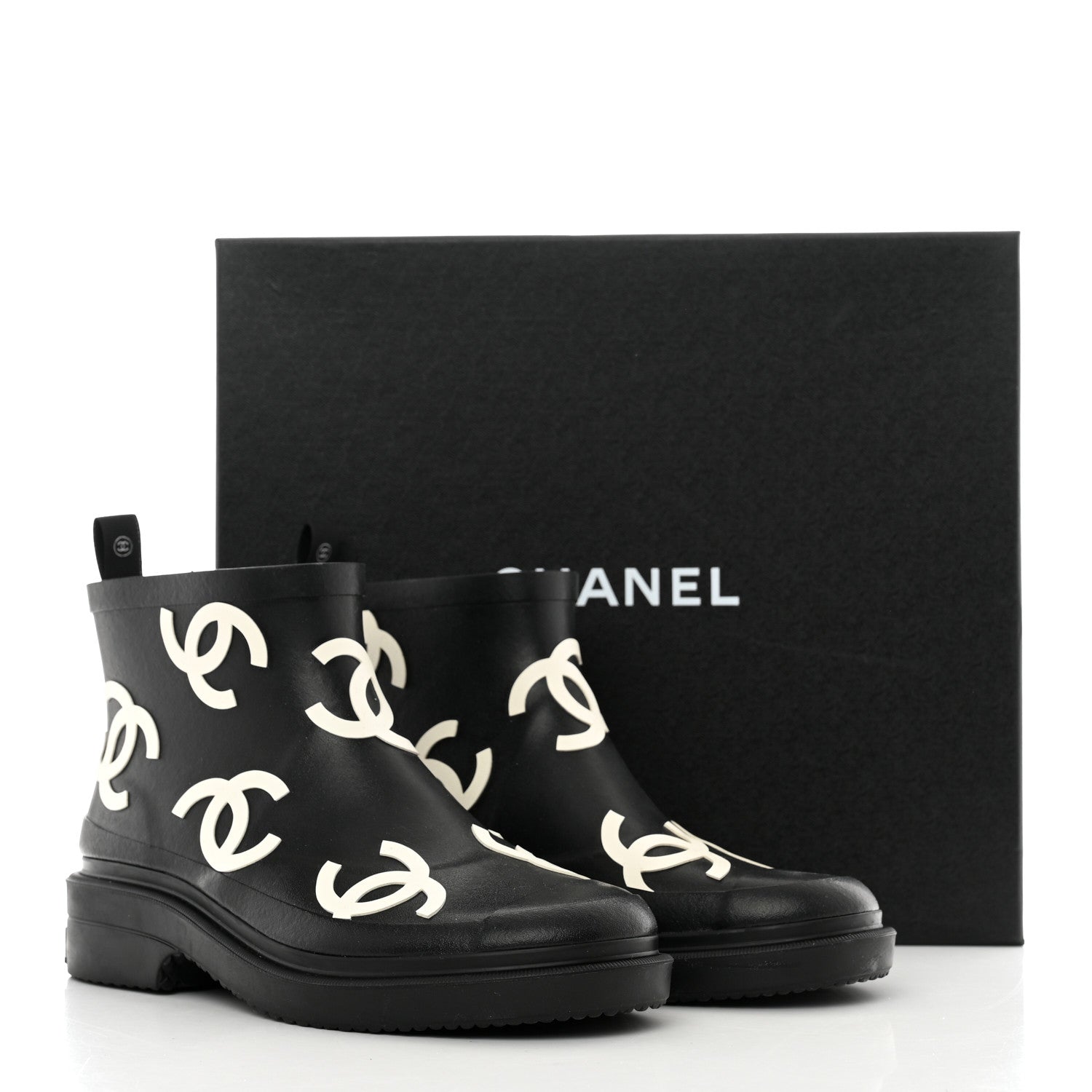 Chanel Rubber CC Print Boots 37 Black 9 of 9