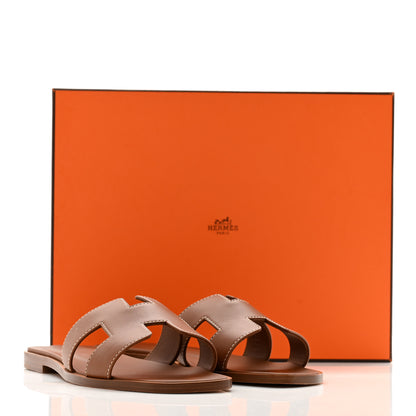 Hermes Box Calfskin Oran Sandals 37 Gold 11 of 11
