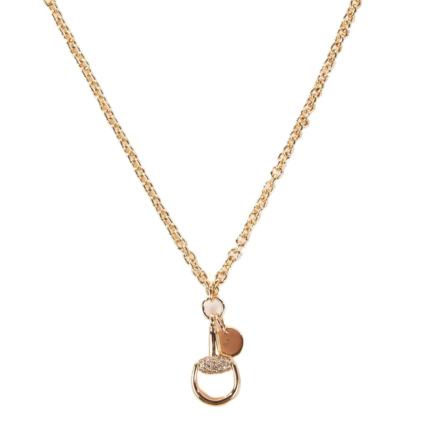 Gucci 18K Yellow Gold Diamond Horsebit Pendant Necklace 1 of 7