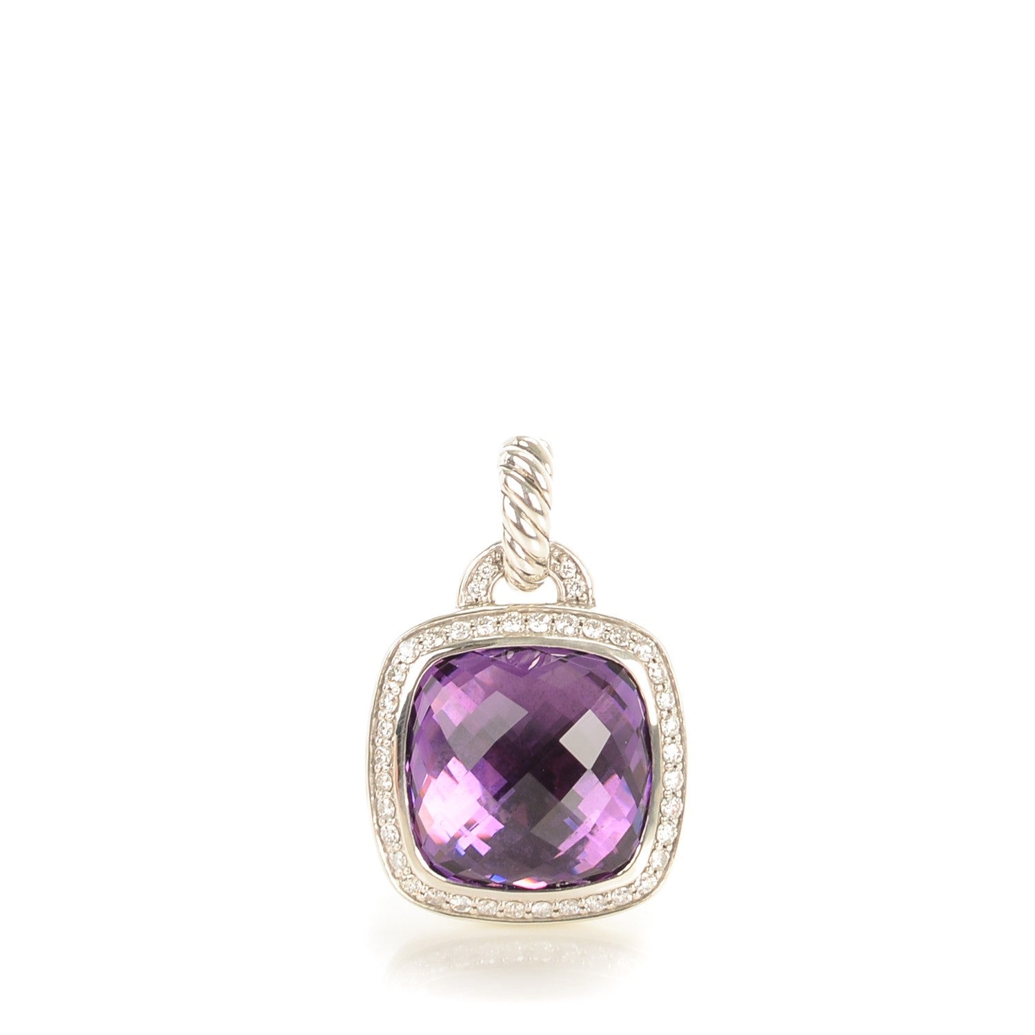 David Yurman Sterling Silver Diamond Amethyst 14mm Albion Enhancer Pendant 1 of 4