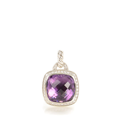 David Yurman Sterling Silver Diamond Amethyst 14mm Albion Enhancer Pendant 1 of 4