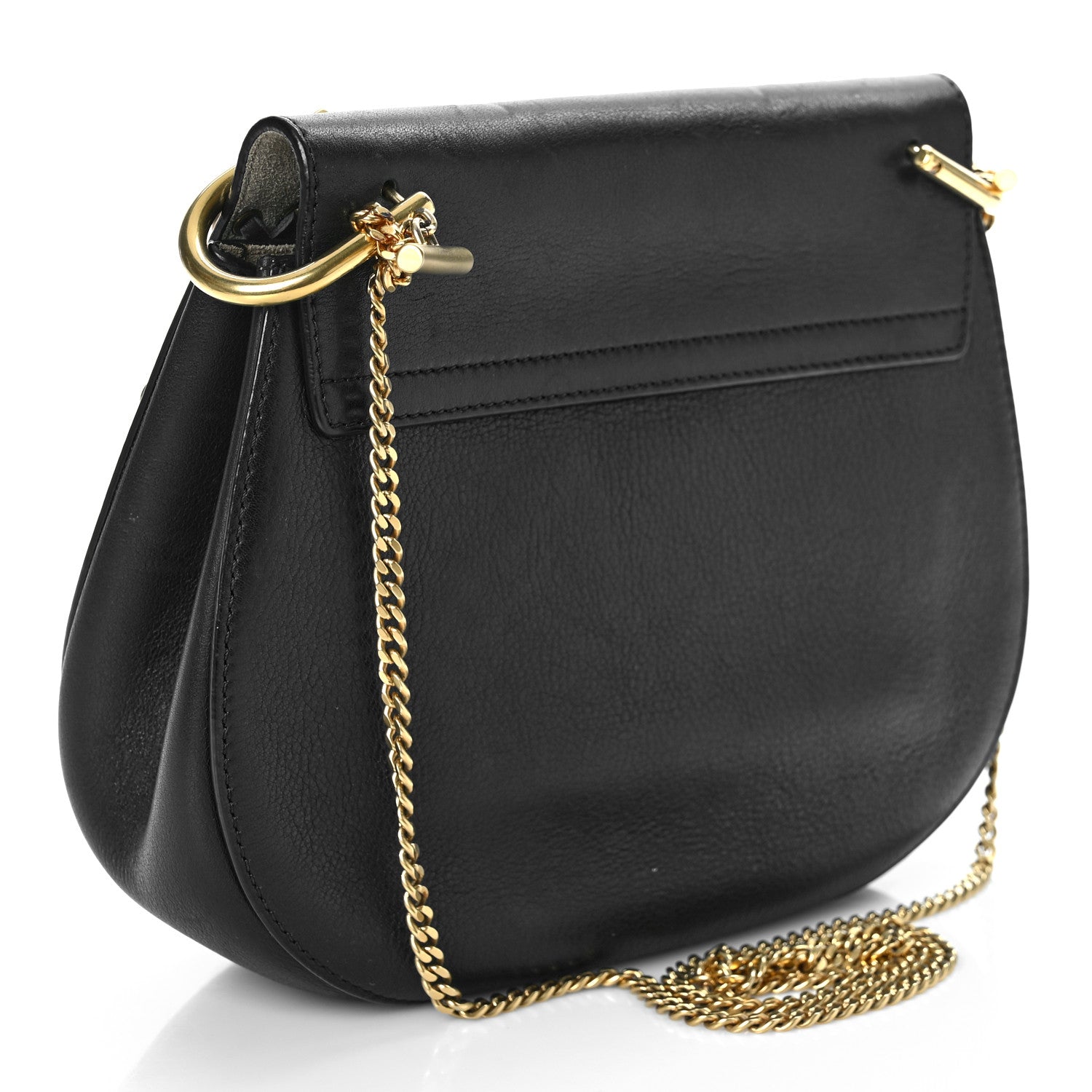 Chloe Calfskin Whipstitch Grommet Drew Shoulder Bag Black 3 of 9