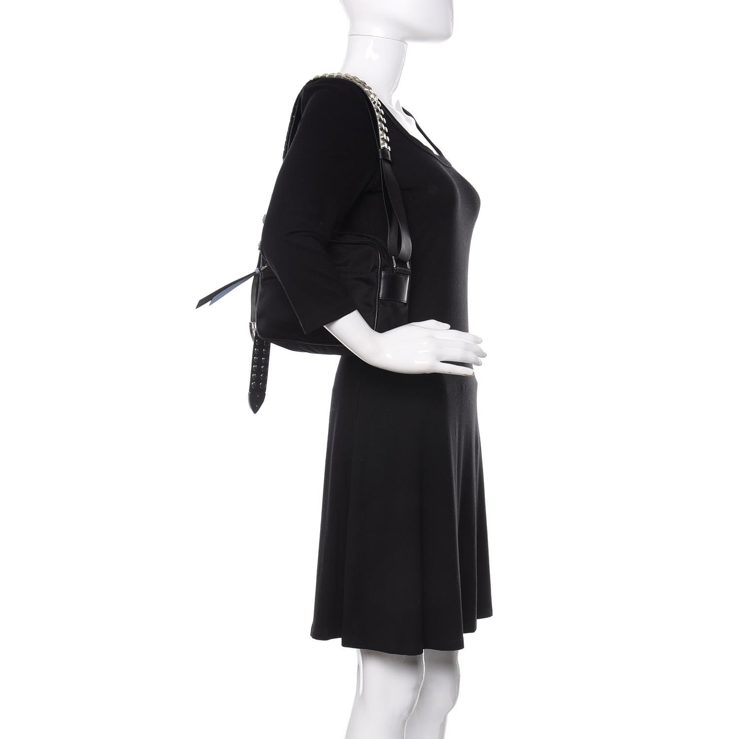Tessuto Nylon Studded New Vela Shoulder Bag Black Astrale