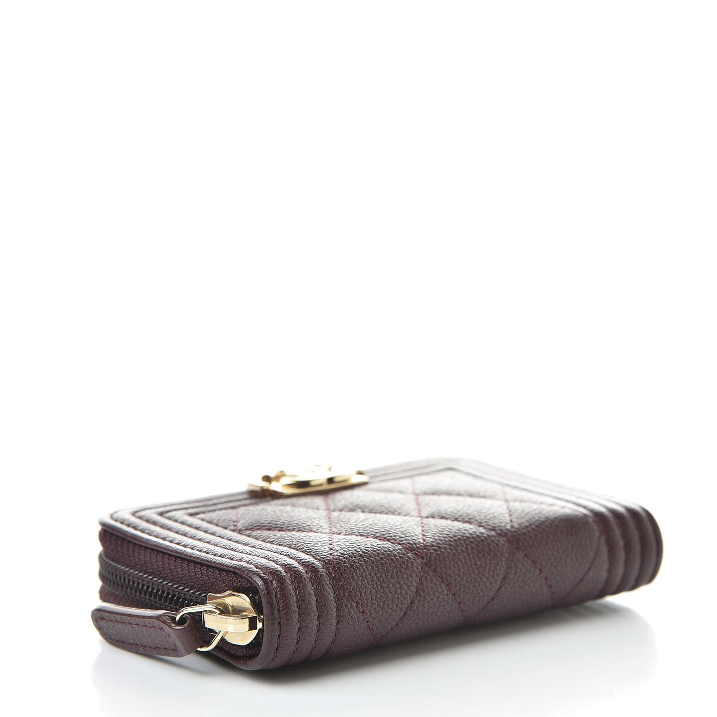 Caviar Quilted Boy Zip Around Coin Purse Wallet Dark Purple