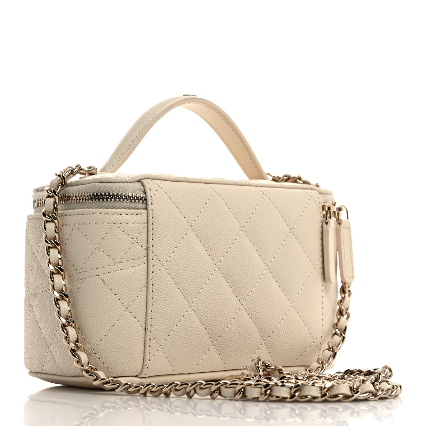 Caviar Quilted Trendy Handle Mini Vanity Ecru