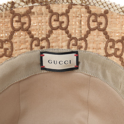 Gucci Raffia Elaphe GG Monogram Embroidered Basmaa Fedora Hat M Ivory Dark Brown 6 of 7