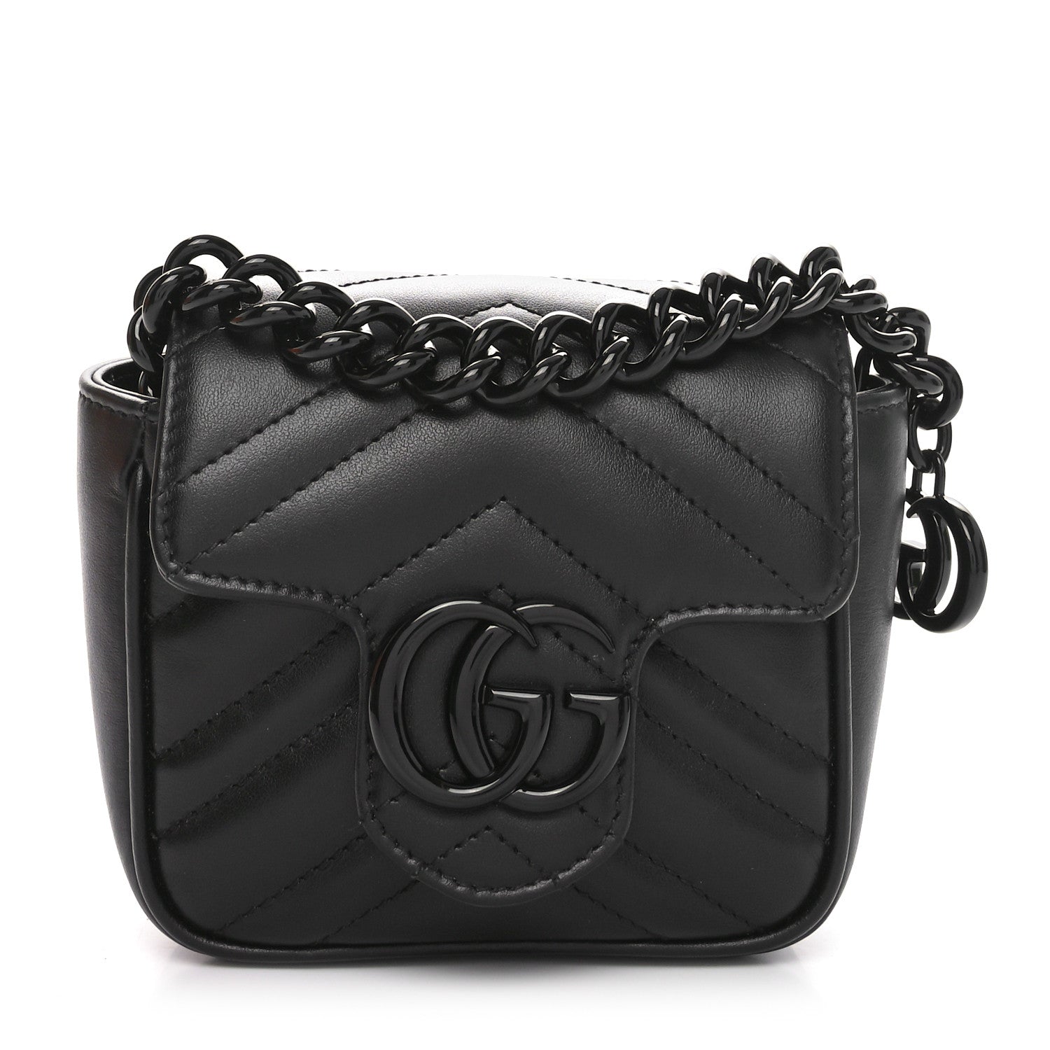 Gucci Calfskin Matelasse Monochrome GG Marmont Chain Mini Belt Bag Black 1 of 11