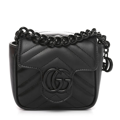 Gucci Calfskin Matelasse Monochrome GG Marmont Chain Mini Belt Bag Black 1 of 11
