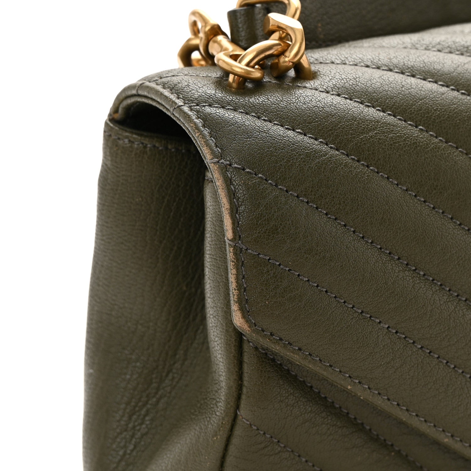 Saint Laurent Sheepskin Matelasse Chevron Monogram Medium College Bag Military Olive 19 of 20