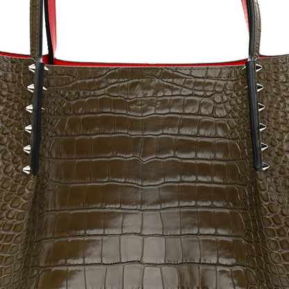 Christian Louboutin Crocodile Embossed Calfskin Spiked Large Cabarock Shopper Tote Silex 7 of 9
