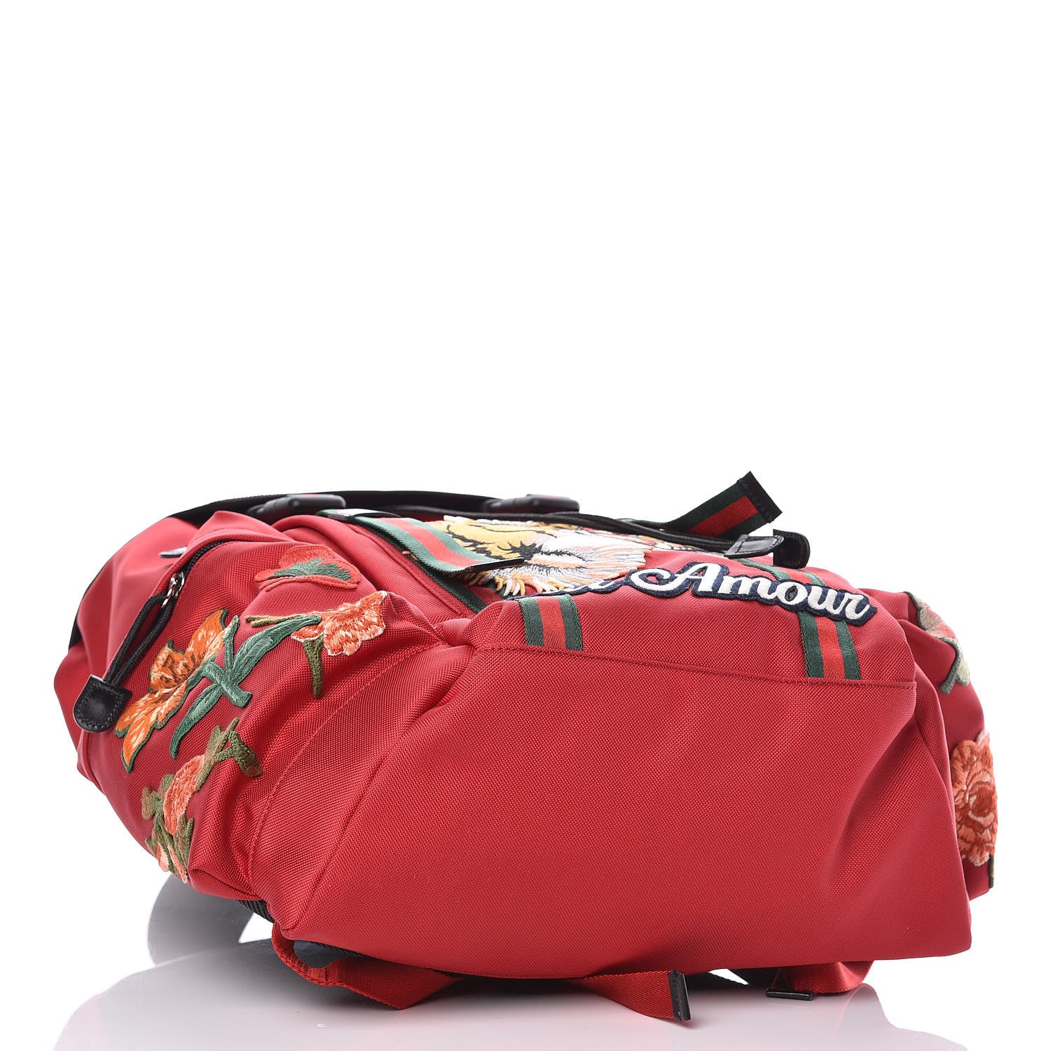 Gucci Nylon L'Aveugle Par Amour Embroidered Double Buckle Backpack Red 4 of 10
