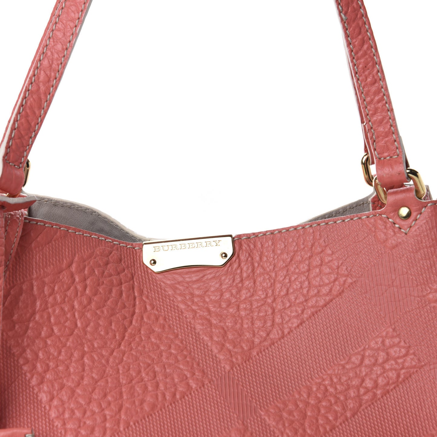 Signature Grain Calfskin Check Embossed Small Canterbury Tote Rose Pink