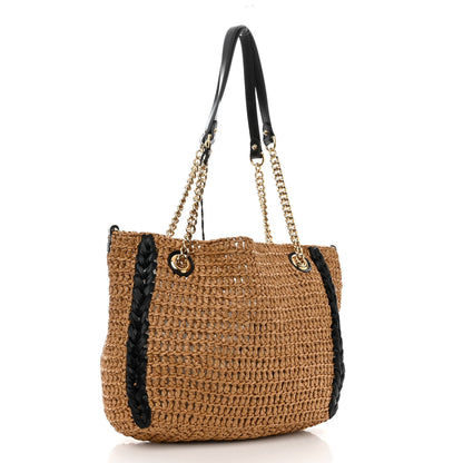 Gucci Raffia Effect Medium GG Marmont Shoulder Tote Bag Natural Black 3 of 8