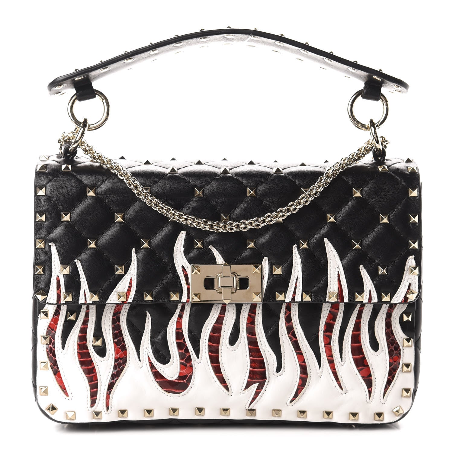 Valentino Garavani Lambskin Ayers Flames Medium Rockstud Spike Shoulder Bag Black 1 of 9