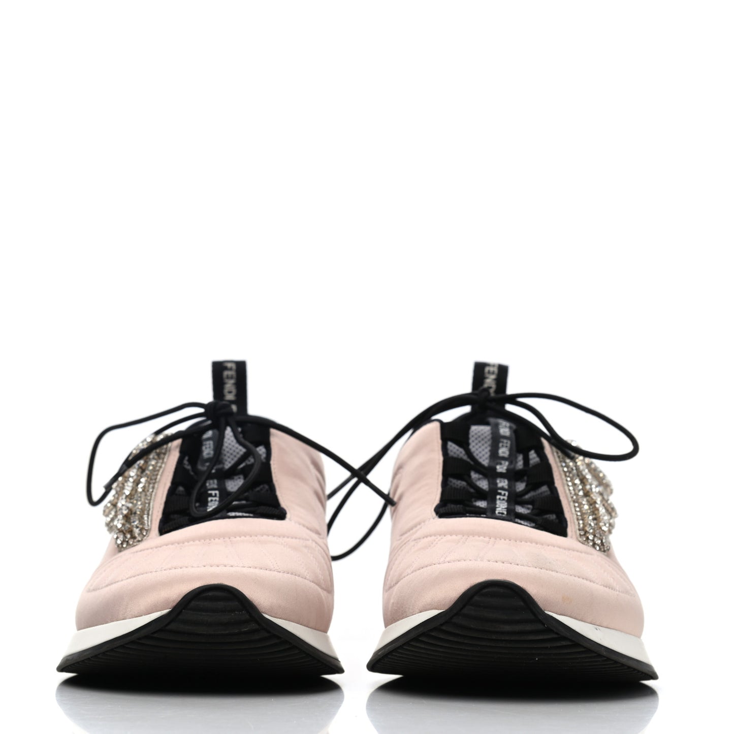Stretch Satin Crystal Embellished FFreedom Sneakers 38 Rosa