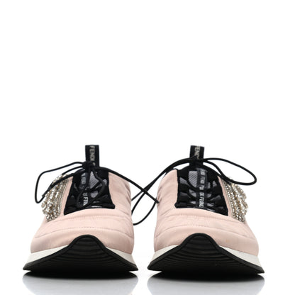 Fendi Stretch Satin Crystal Embellished FFreedom Sneakers 38 Rosa 2 of 4