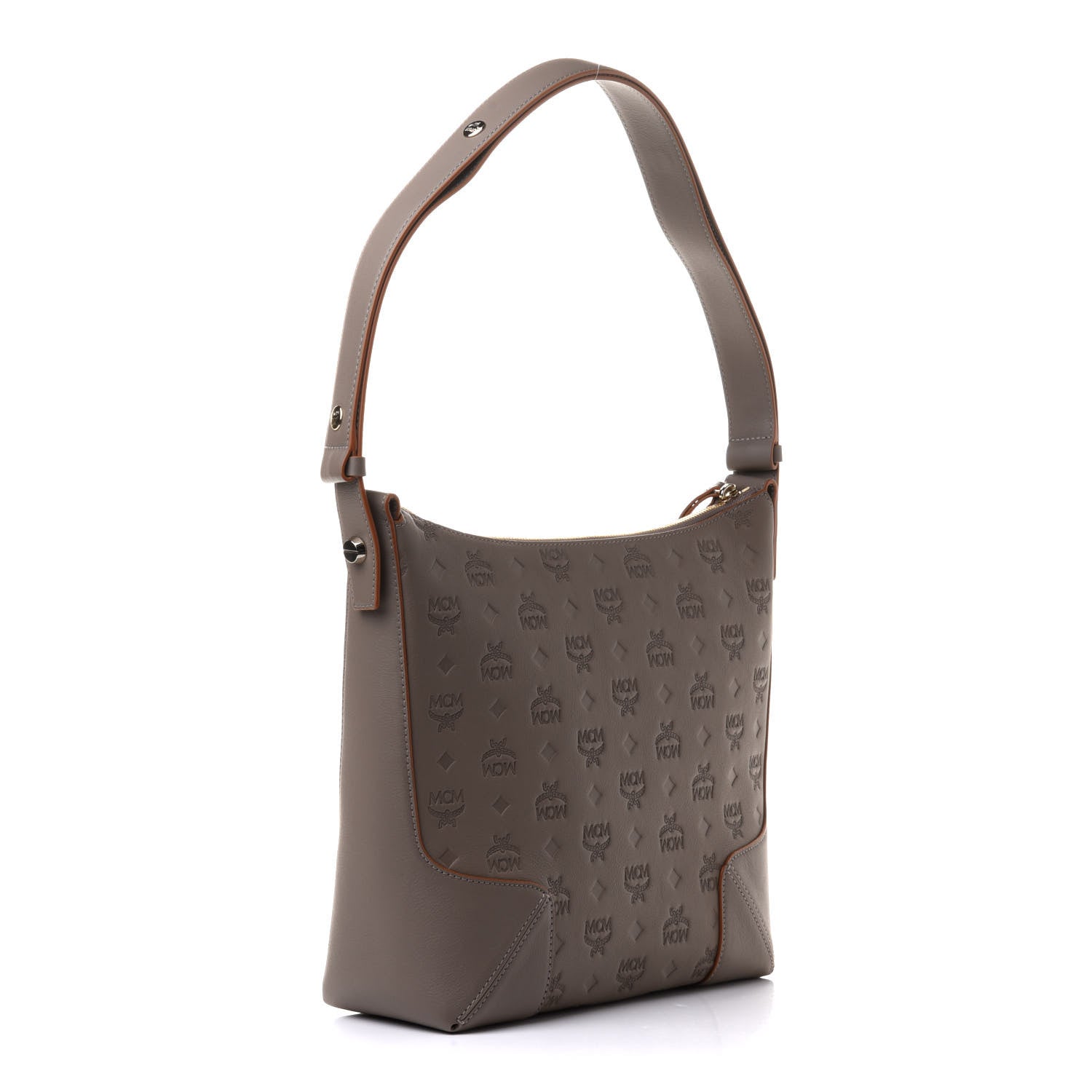 MCM Calfskin Ottomar Monogram Medium Klara Hobo Urban Taupe 3 of 9