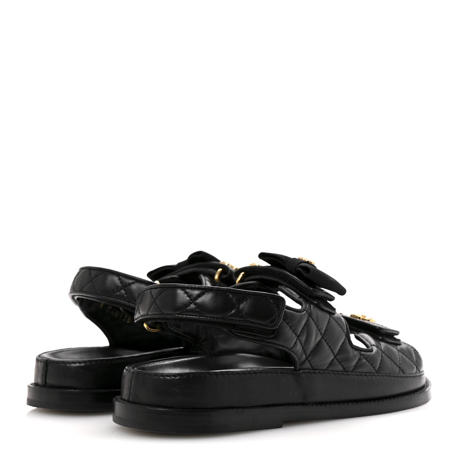 Chanel Lambskin Velcro CC Pearl Bow Dad Sandals 38 Black 5 of 10