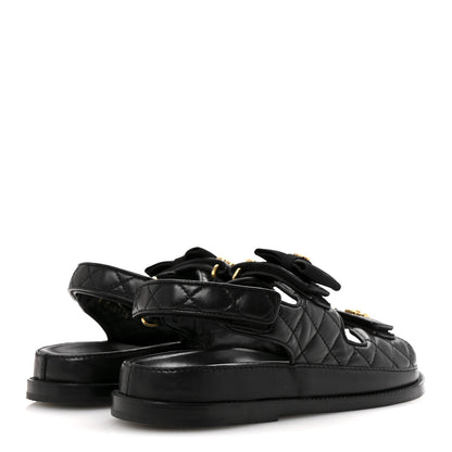 Chanel Lambskin Velcro CC Pearl Bow Dad Sandals 38 Black 5 of 10