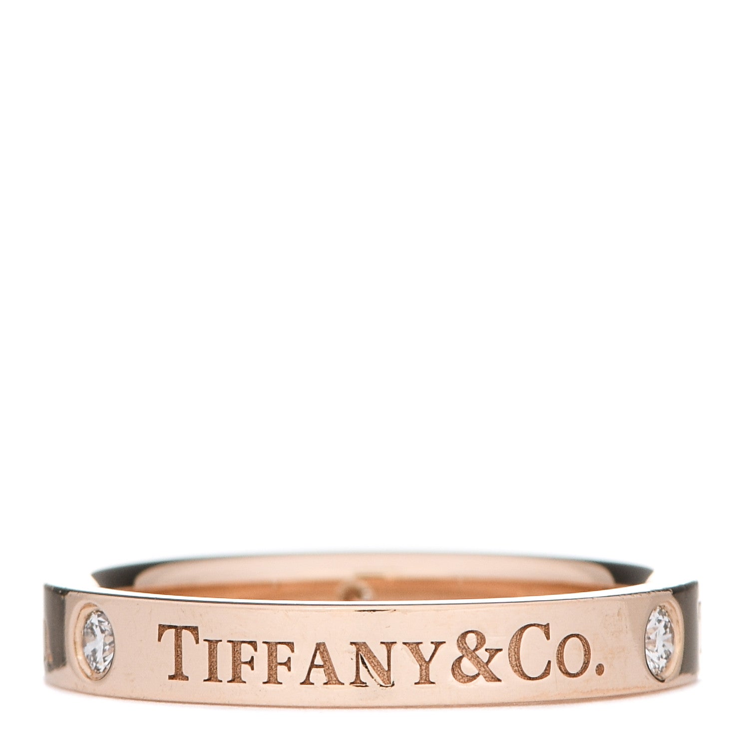 Tiffany 18K Rose Gold Diamond 3mm Logo Band Ring 50 5.25 3 of 5