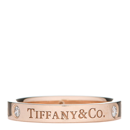 Tiffany 18K Rose Gold Diamond 3mm Logo Band Ring 50 5.25 3 of 5