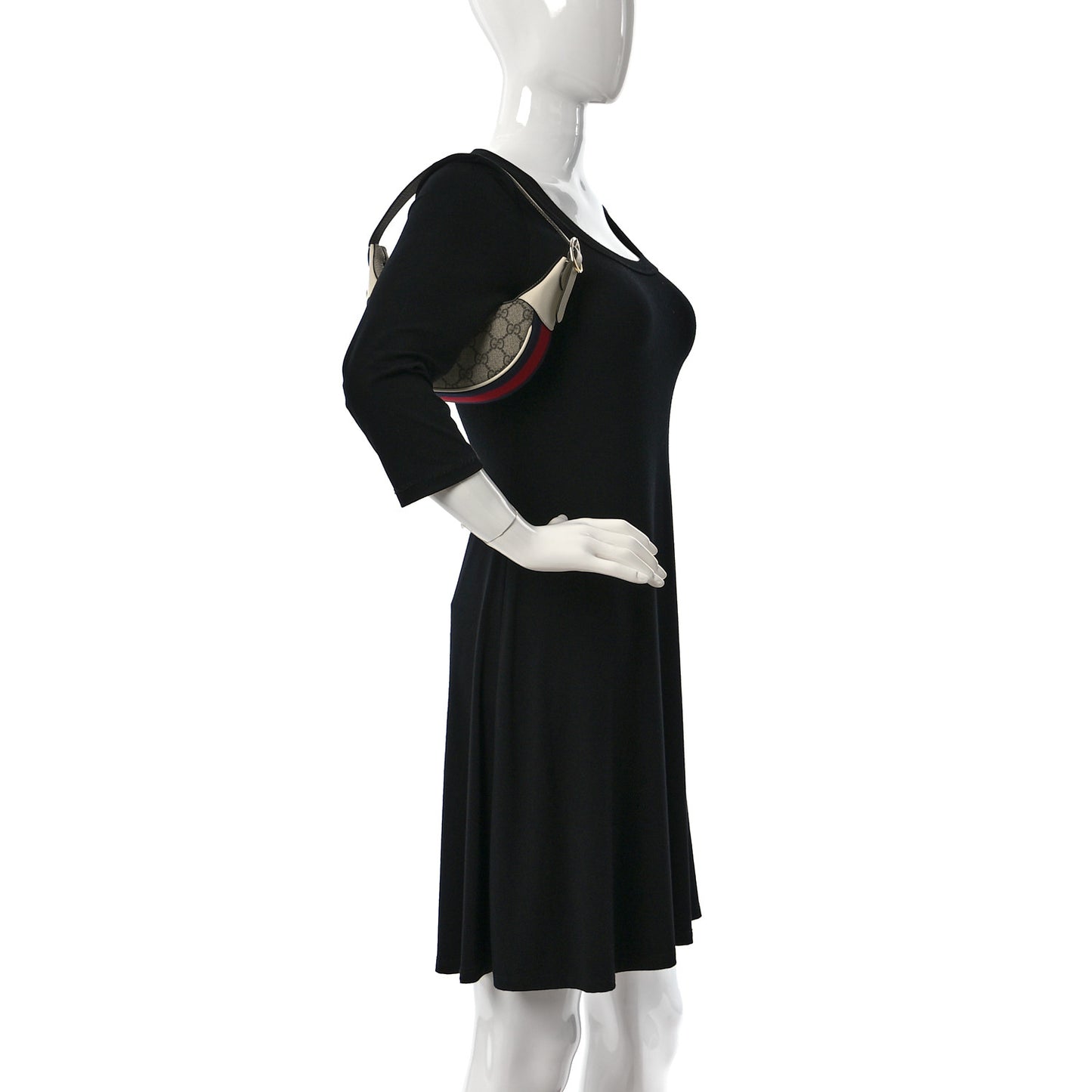 GG Supreme Monogram Textured Dollar Calfskin Web Mini Ophidia Half Moon Hobo Beige Ebony Mystic White