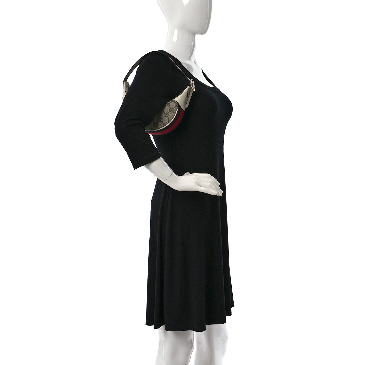 Gucci GG Supreme Monogram Textured Dollar Calfskin Web Mini Ophidia Half Moon Hobo Beige Ebony Mystic White 2 of 11