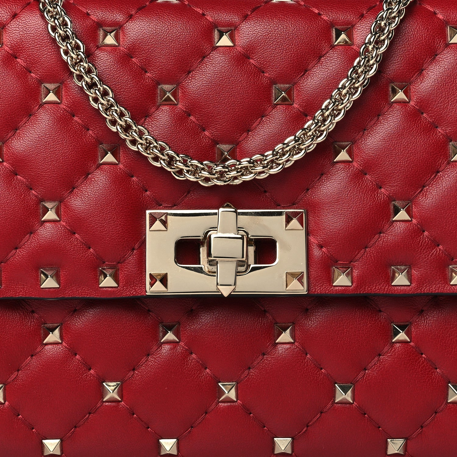 Valentino Garavani Nappa Rockstud Spike Wallet on Chain Rubino 7 of 9