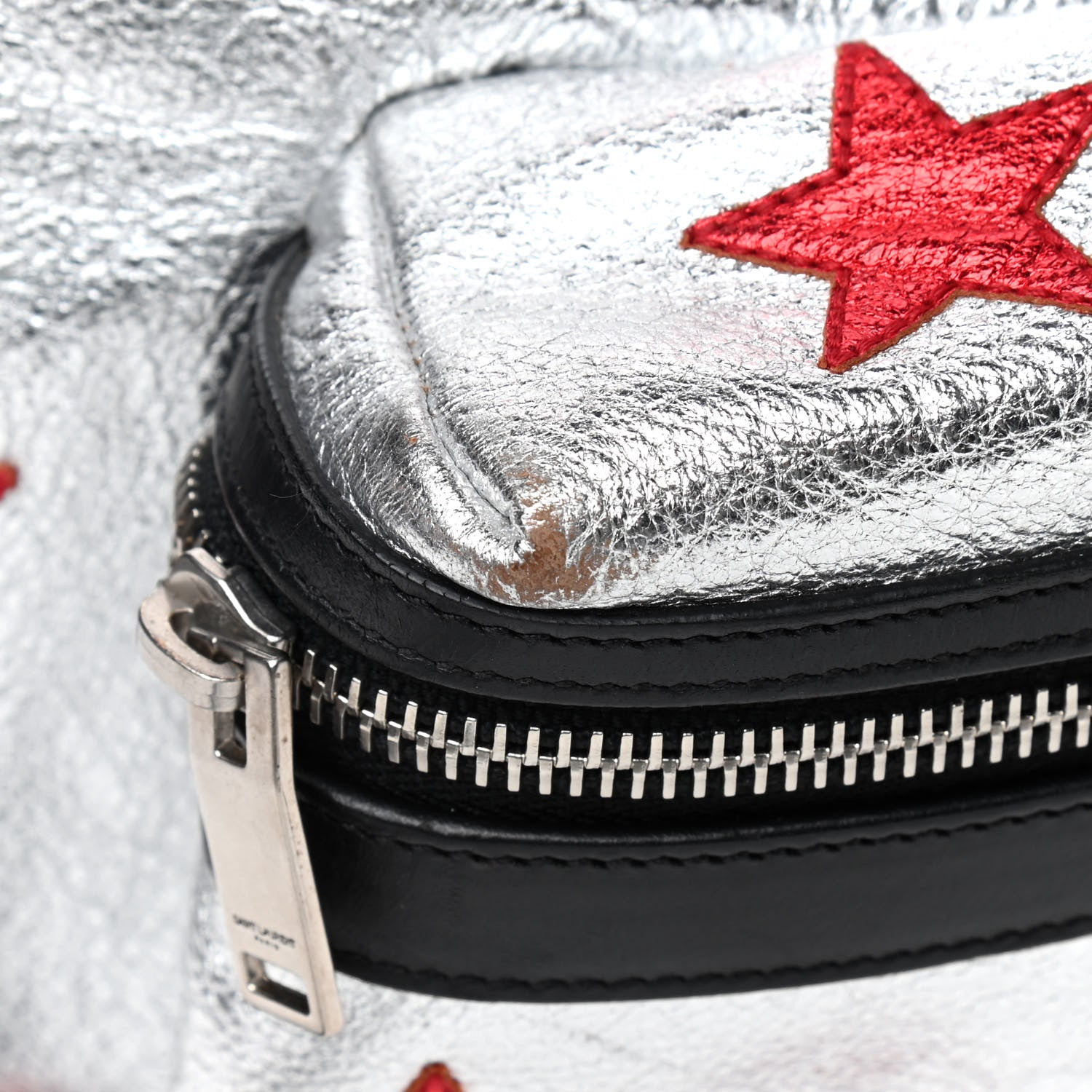 Saint Laurent Metallic Buffalo Star Hunting Backpack Silver Red 14 of 14