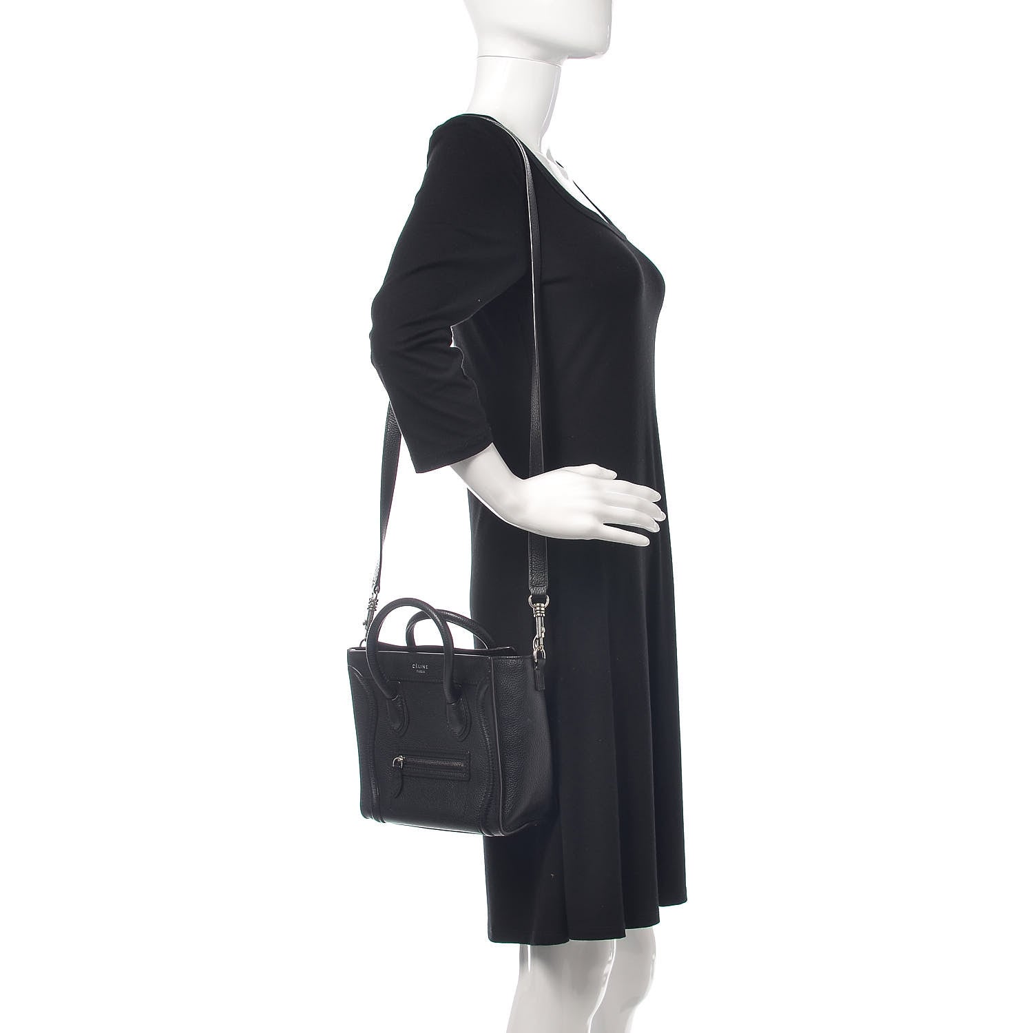 Celine Drummed Calfskin Nano Luggage Black 2 of 8