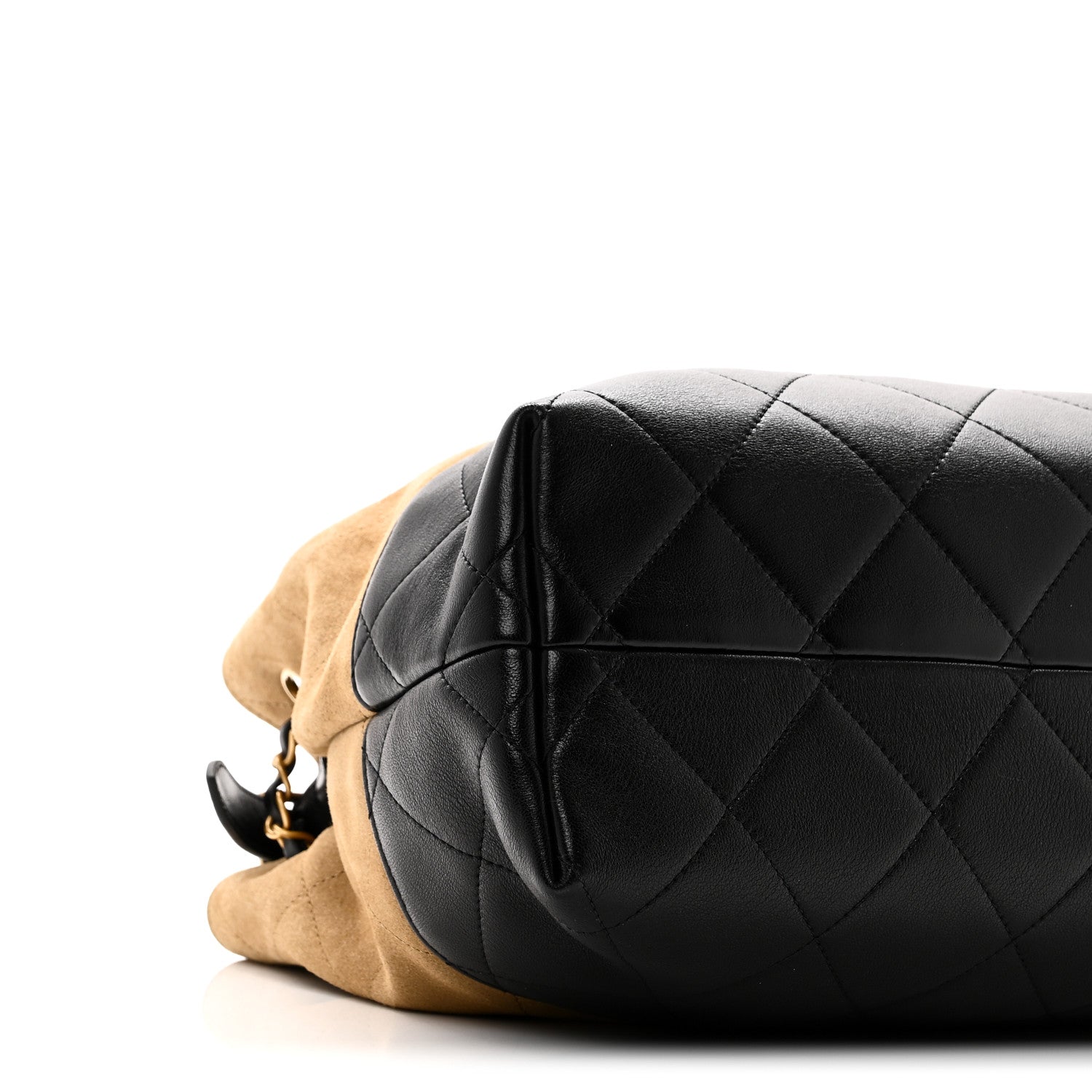 Chanel Suede Calfskin Shiny Lambskin Quilted Small Coco Base Shopping Bag Beige Black 9 of 10