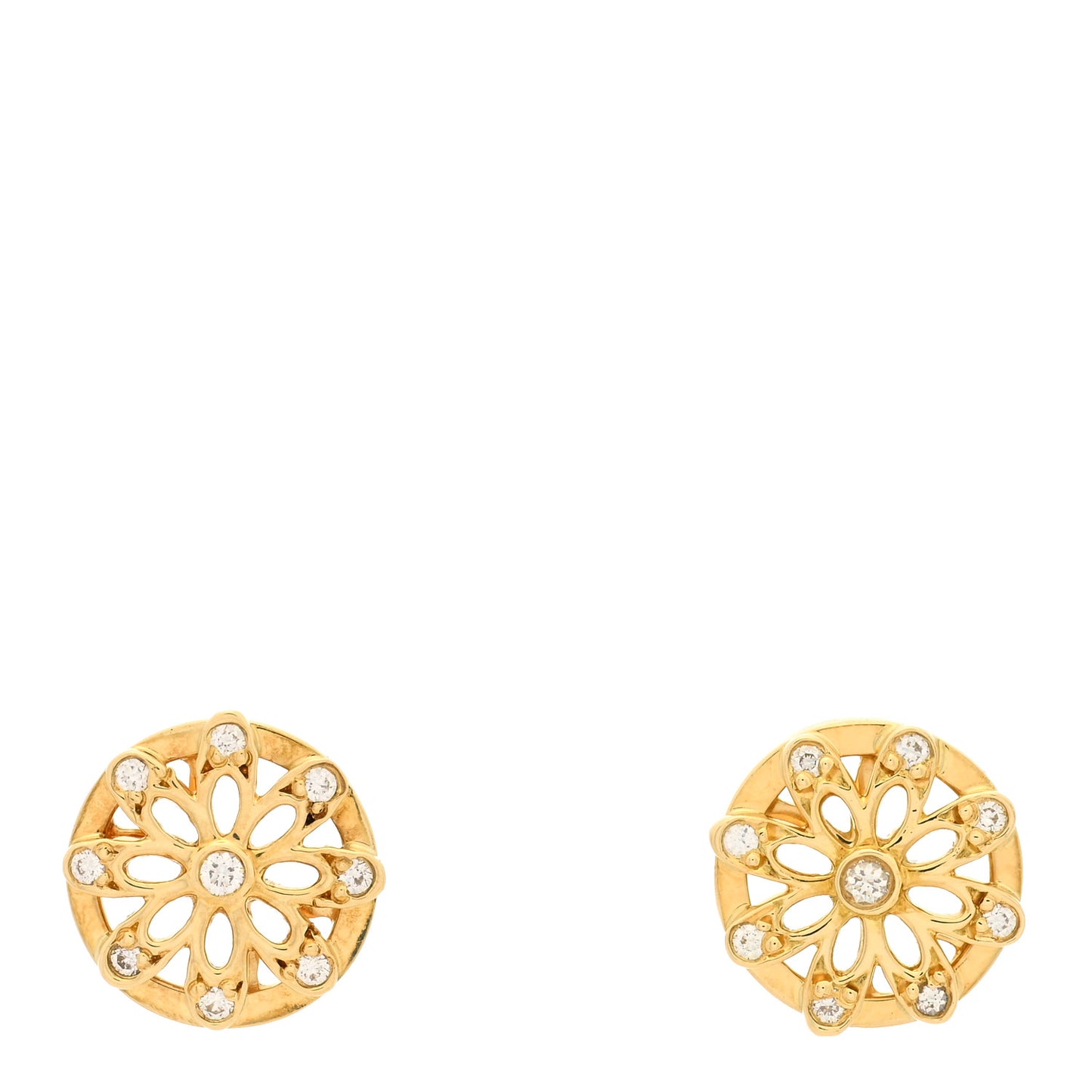 18K Yellow Gold Diamond Flower Stud Earrings