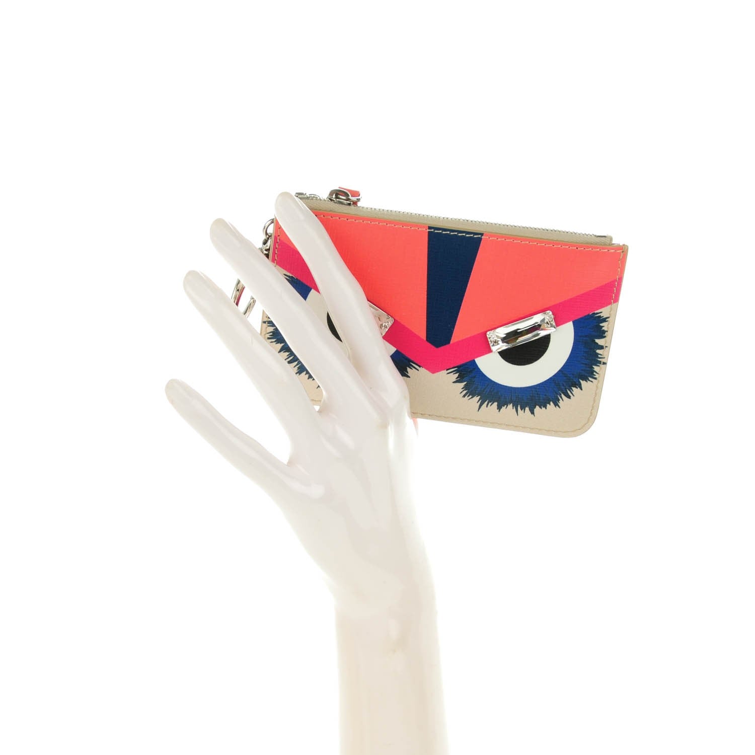 Fendi Saffiano Crystal Eye Monster Coin Pouch Key Case Bellini Multicolor 2 of 7