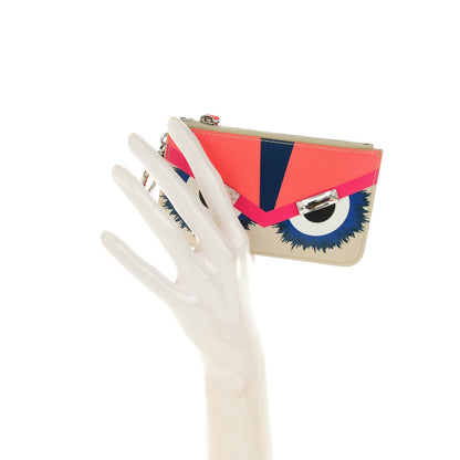 Fendi Saffiano Crystal Eye Monster Coin Pouch Key Case Bellini Multicolor 2 of 7