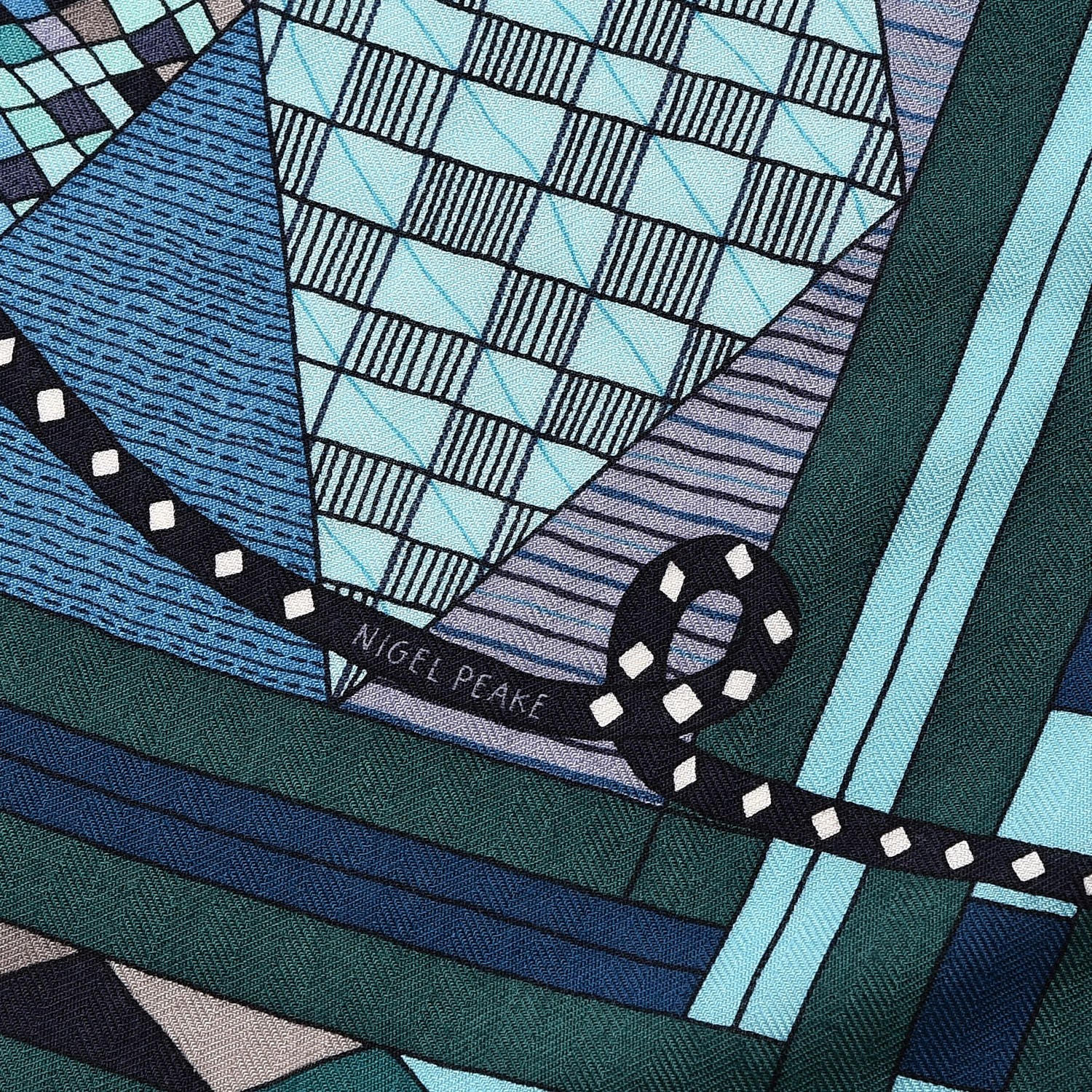 Hermes Cashmere Silk Patchwork Horse Shawl 140 Turquoise Vert Bleu 5 of 7