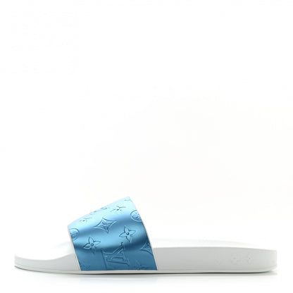 Louis Vuitton Metallic Rubber Embossed Monogram Mens Waterfront Mules 10 Blue 1 of 8