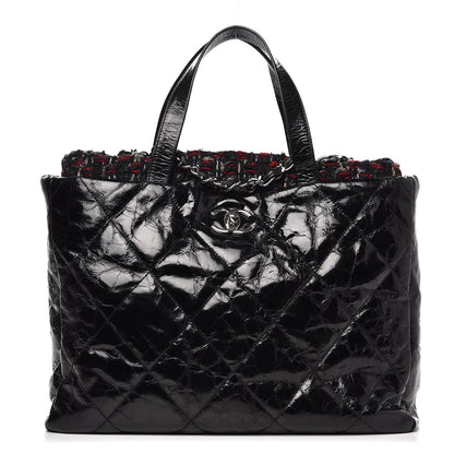 Chanel Glazed Calfskin Quilted Tweed Portobello Tote Black Red 1 of 8