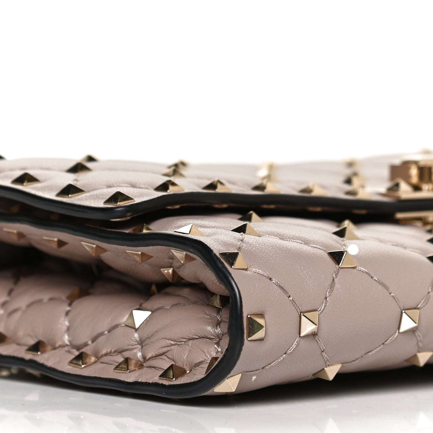 Lambskin Rockstud Spike Wallet on Chain Poudre