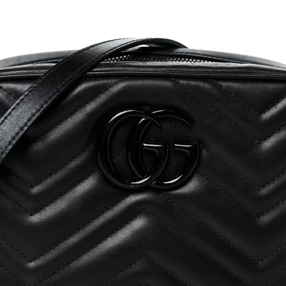 Gucci Calfskin Matelasse Monochrome Small GG Marmont Chain Shoulder Bag Black 9 of 13