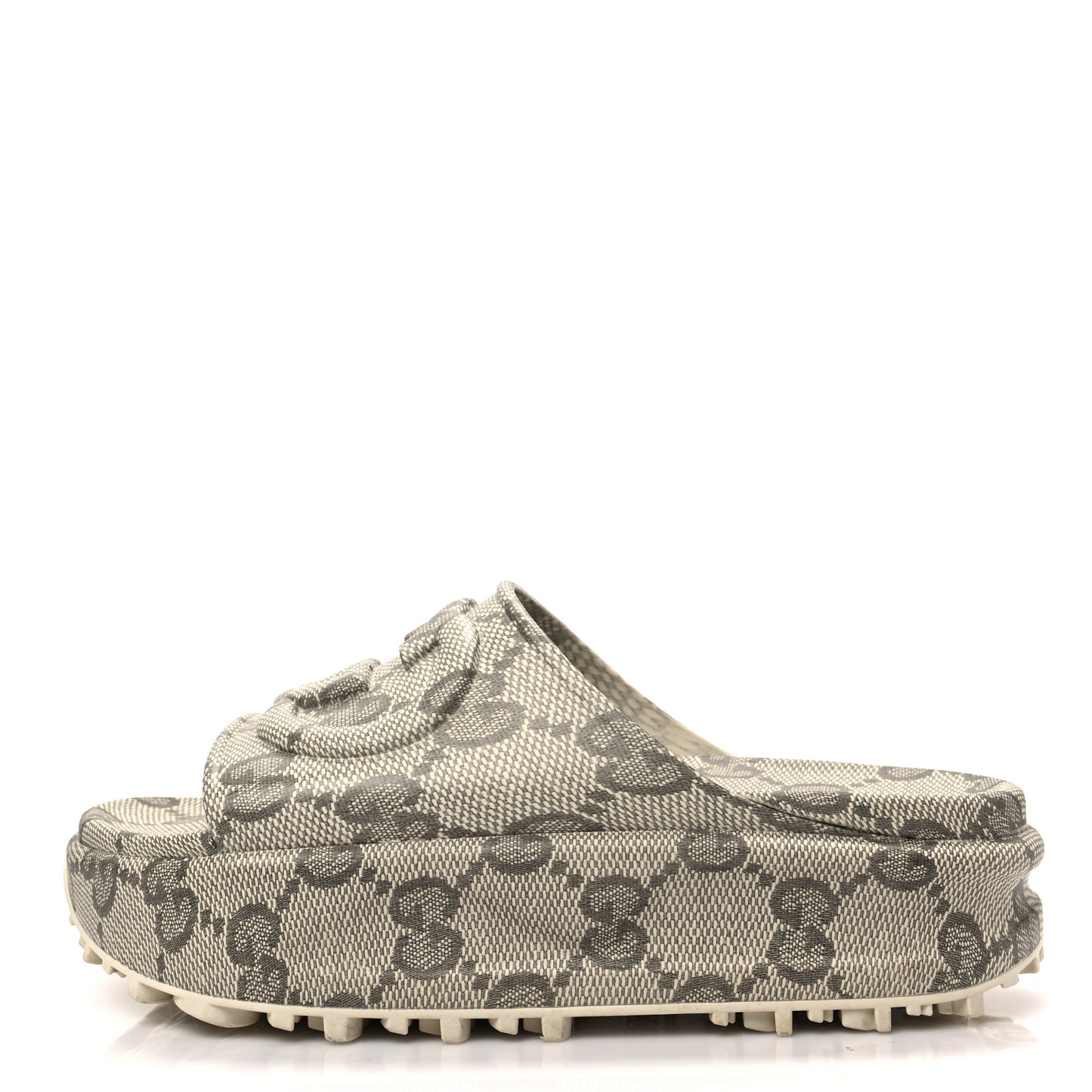 Cubic Rubber GG Monogram Womens Interlocking G Platform 42mm Slide Sandals 38 Beige Ebony